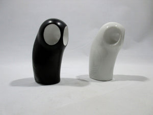 SALE -Jaroslav Jezek porcelain Bohemia white & black owls figurines circa 1958